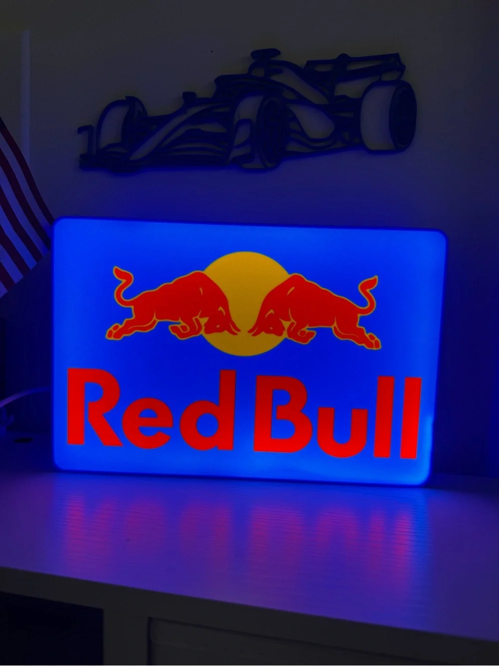 Illuminated Blue and Red Wall Sign - Brand